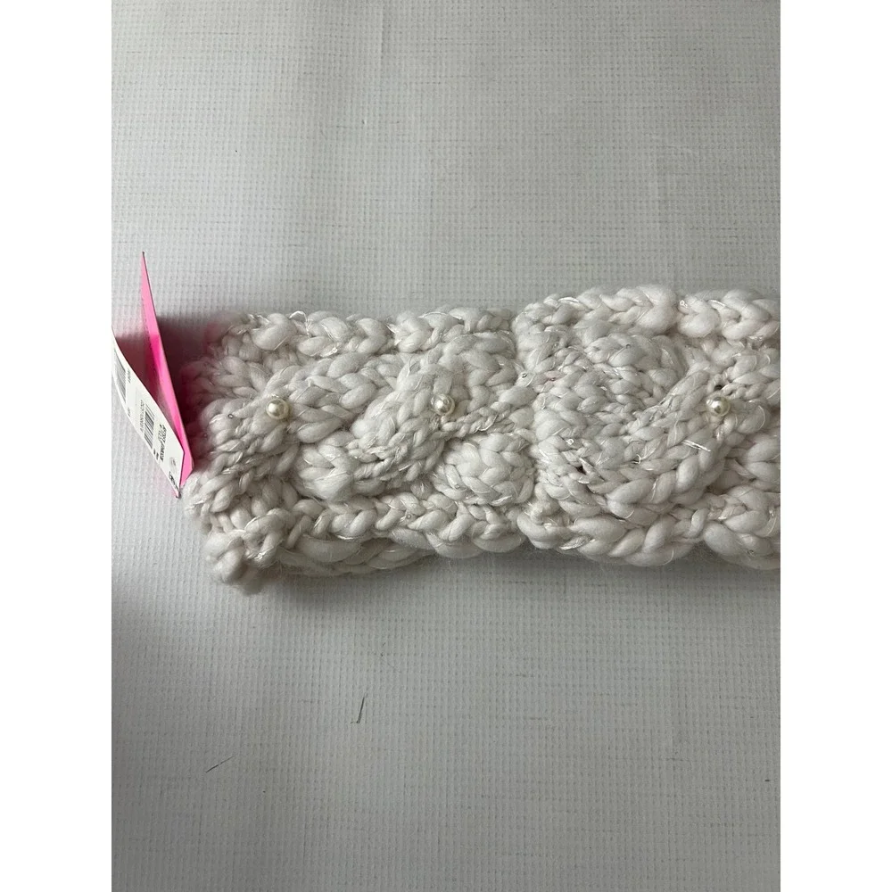 Betsey Johnson Winter Headband‎ Women Ivory Faux Pearl Chunky Knit